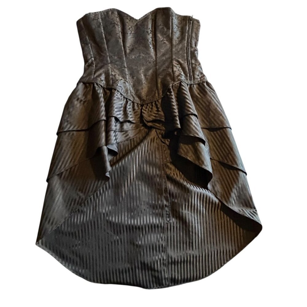 Vintage Goth Corset top with train womens XL black gothic victorian boned lined*